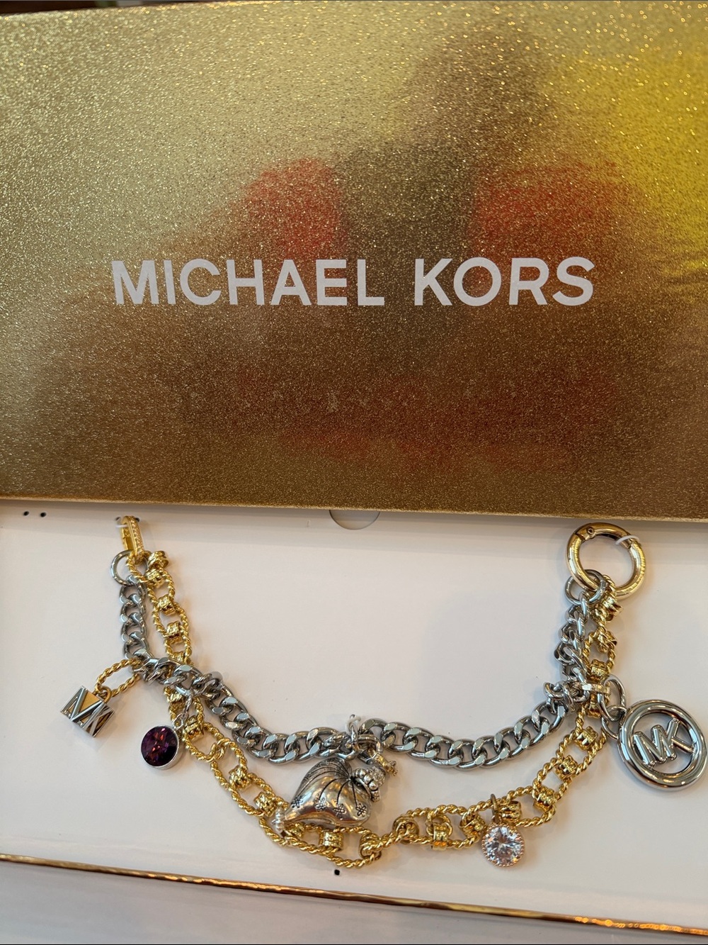 Michael Kors Two-Tone Purse Charm  - Gold & Silver